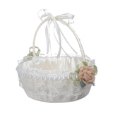 Maxbell Wedding Flower Basket White Elegant Flower Girl Basket for Special Occasions Rose