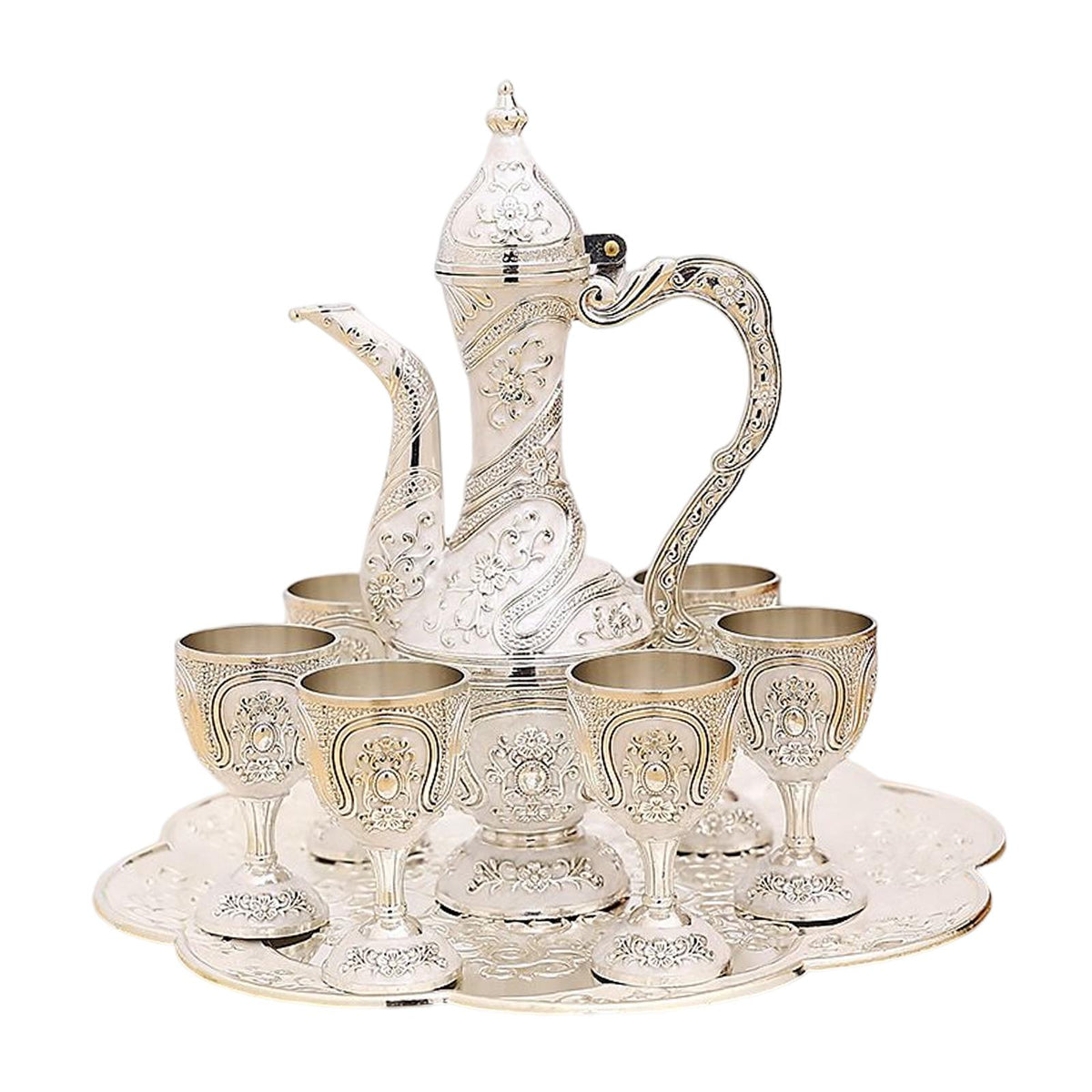 Maxbell Vintage Turkish Coffee Pot Set Model Medium Tea Sets Drinkware Wedding Gift Argent White