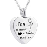 Maxbell Waterproof Stainless Steel Heart Cremation Keepsake Urn Necklace Son