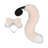 Maxbell 2Pcs Plush Fox Ears and Tail Set Faux Fur Long Tails Cosplay Party Prop Pink