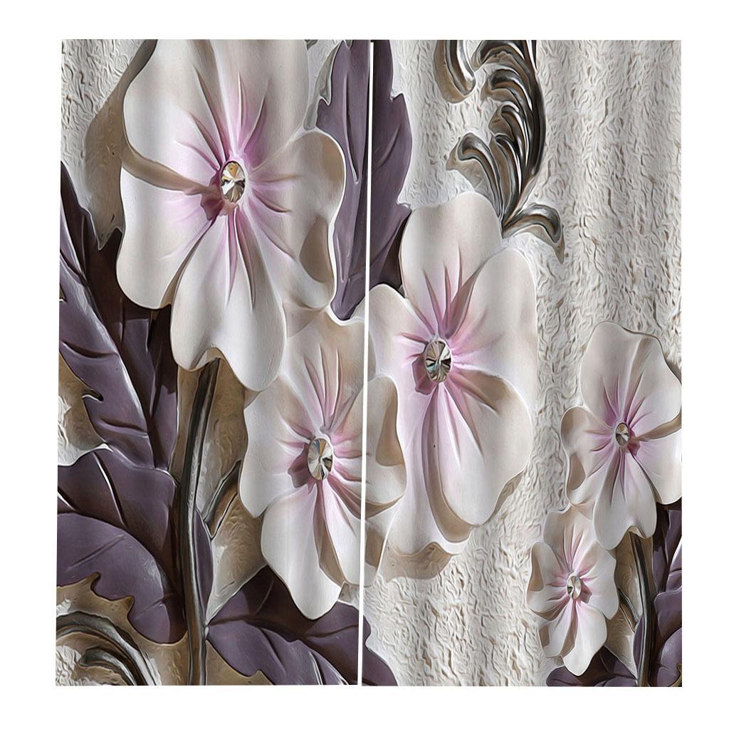 Max 2 Panels Digital Printing Light Reducing Curtain 3D Flower Living Room Decor
