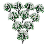 Max 10 Pieces Railroad Scenery Landscape Model Trees with Flowers White