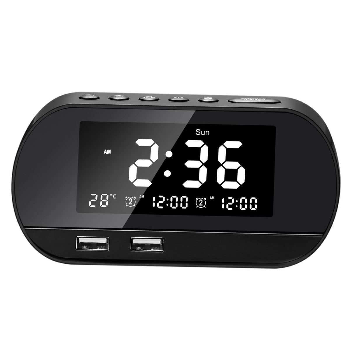 Maxbell Desktop Alarm Clock with Speaker FM Function Dual USB Port LED Display Black
