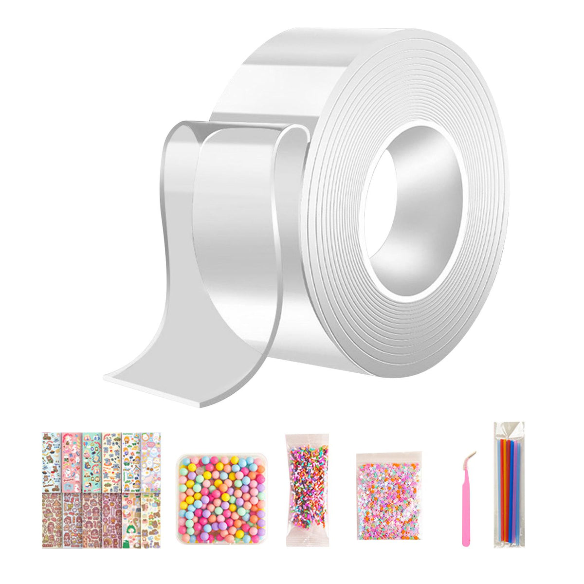 Maxbell Nano Tape with Straws and Beads Non Marking Reusable for Classroom DIY Craft