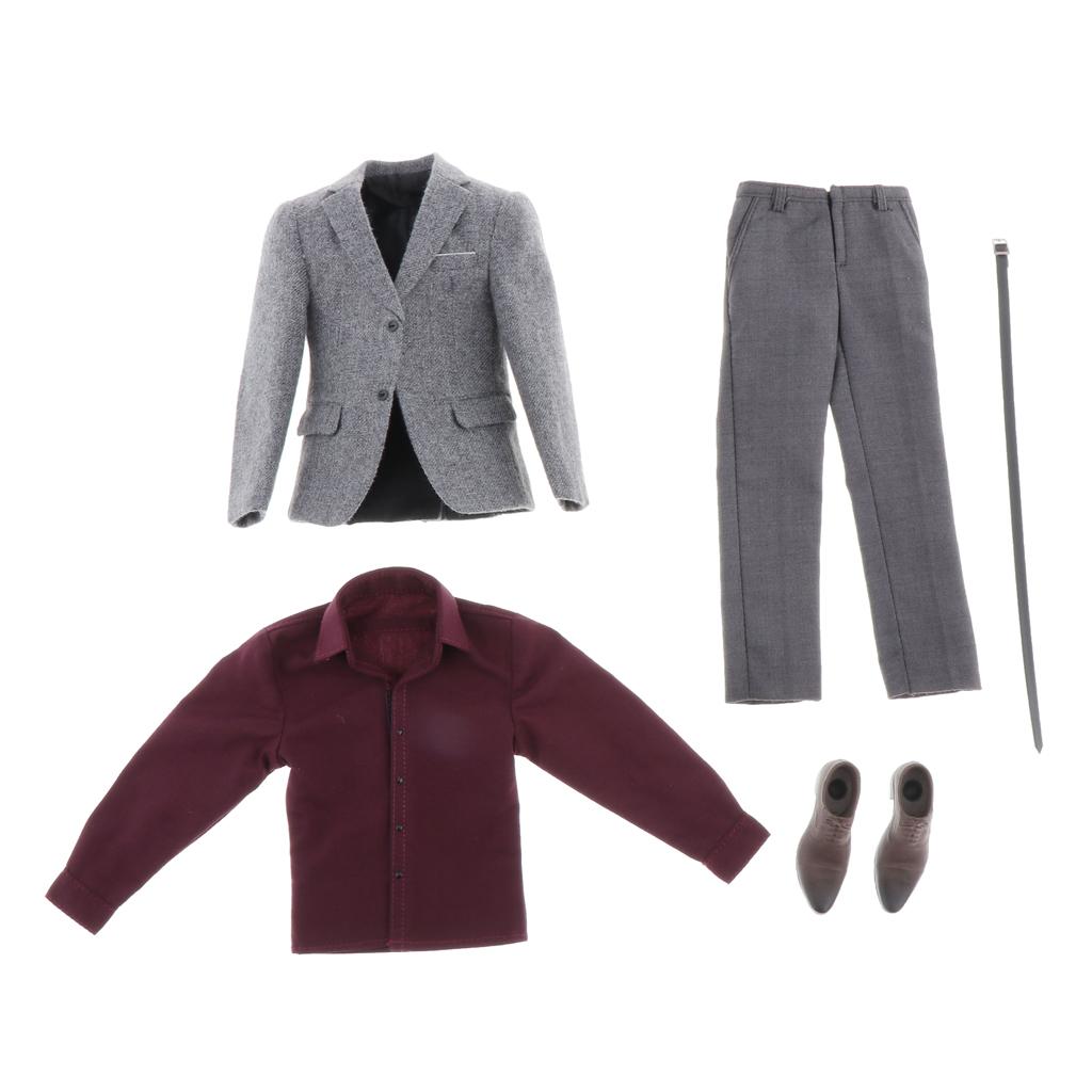 Maxbell 1/6 Gray Suit Set Pants Clothes Shirt Tie Belt for 12 Inch Action Figures