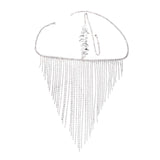 Maxbell Sparkly Rhinestone Women Face Covers Chain Long Tassel Veils for Nightclub Argent