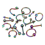 Maxbell 16/Pack Stainless Steel Ear Studs Labret Lip Rings Nose Tongue  Colored