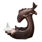 Maxbell Zen Backflow Incense Burner Censer Fish Statue for Office Living Room Study Seat