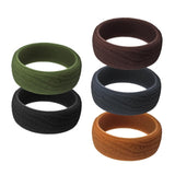 Max 5-Pack Mens Bark Texture Silicone Wedding Bands Rings 8.7mm Wide Size 13