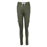 Maxbell Women Trousers Casual Pants Elastic Mid Waist Pocket Pencil Pants M Green