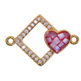 Max 1Pcs Square Heart Connectors Jewelry Making Findings Charm Gold + Red