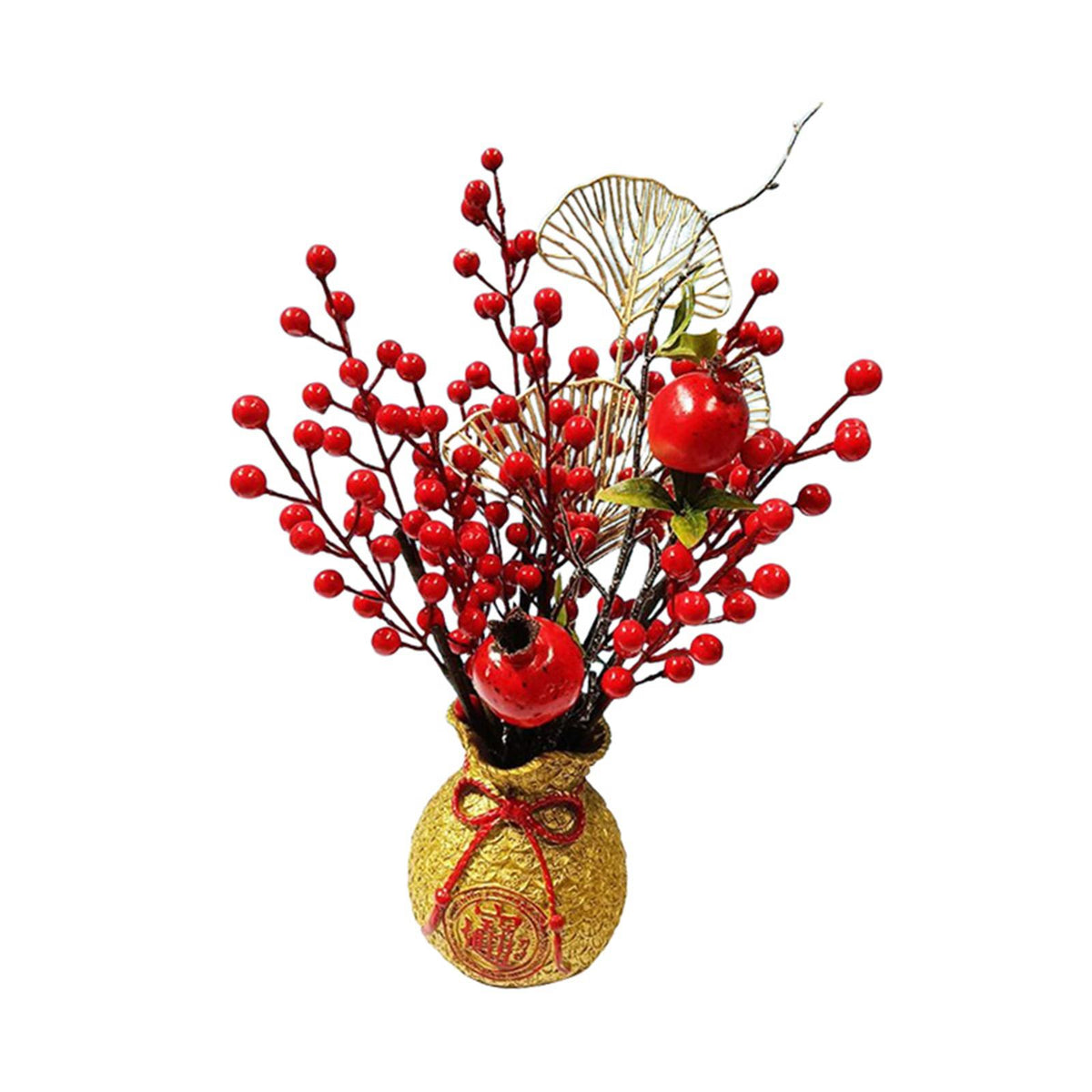 Maxbell Artificial Red Berries Bouquet Ginkgo Leaf for Housewarming Party Decoration Style C