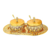 Maxbell Retro Iron Sugar Bowl with Lid Spoon and Tray for Tea, Coffee, Spice Sturdy
