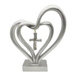 Maxbell Resin Double Heart Statue Sculpture for Bookshelf or Office Desktop Artistic Argent