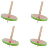 Maxbell 4Pcs Wooden Spinning Tops w/ Flower Pattern Kids Game Toy Gift - Green