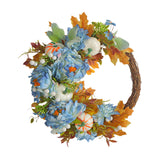 Maxbell Front Door Fall Wreath Artificial Garland Flower Party Autumn Harvest Wreath Blue Flower