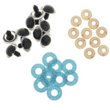 Maxbell 10pcs Plastic Safety Toy Eyes + Glitter Nonwovens + Washer 16mm Light Blue