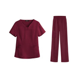 Maxbell women Nurse Uniform Multi Pockets Soft Top Pants Set for Massaging M Red