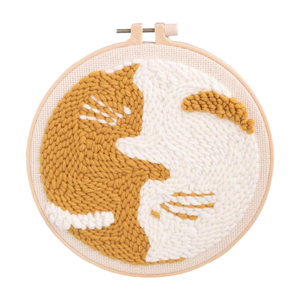 Maxbell Punch Needle Kits with Punch Embroidery Hoop for DIY Crafts Cat