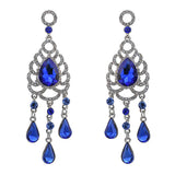 Maxbell Waterdrop Chandelier Rhinestone Dangle Wedding Party Stud Earrings Blue