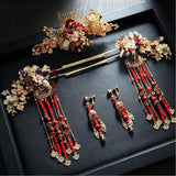 Maxbell Ancient Chinese Tassel Hair Comb Pin Earrings Set Costume Headdress Wedding Tiara Hairband