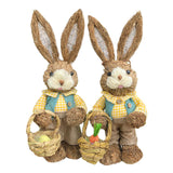 Maxbell Cartoon 2 Pieces Easter Bunny Rabbit Straw Figures 35cm Ornaments Lifelike Style E