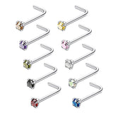Maxbell 10pcs Rhinestone Stainless Steel Curved Nose Studs Rings 18 Gauge 3mm