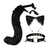 Maxbell 3x Plush Fox Ears and Tail Set Women Girls Headwear Neck Collar Choker Set black