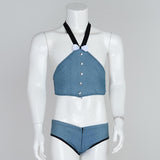 Maxbell Men's Sexy Elastic Halter Body Chest Strap Harness Top Briefs Set Light Blue