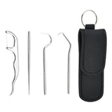 Maxbell Toothpicks Pocket Set Reusable with Holder Metal Toothpicks  Set of 5