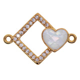 Max 1Pcs Square Heart Connectors Jewelry Making Findings Charm Gold + White