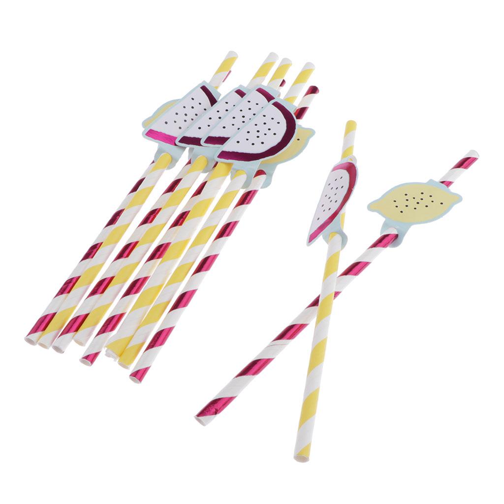 Max 10Pieces Colorful Lemon Pitaya Decortative Paper Straws Birthday Tableware
