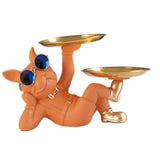 Maxbell Chic Resin French Bulldog Statue 2 Metal Trays with Glasses Home Decor Orange