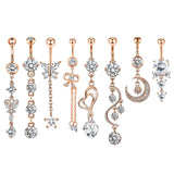 Maxbell 8x Fashion Belly Button Rings Women Dangling Body Piercing Jewelry Rose Gold