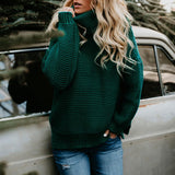 Maxbell Womens Turtleneck Chunky Knit Sweater Pullover Long Sleeves M Green