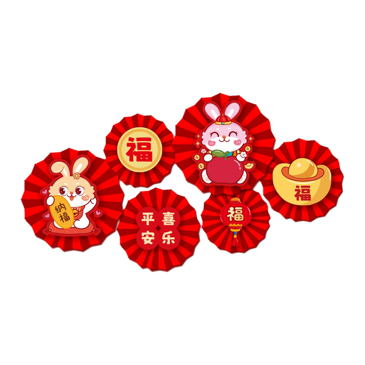 Maxbell Chinese Decoration Wall Sticker Decals Paper Flowers Fan for Bedroom Decor style D