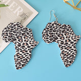 Maxbell Wooden Africian Women Leopard Print Drop Hook Stud Earrings Jewelry Style E