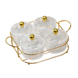 Maxbell Luxury Snack Dishes Multi Use Condiment Tray with Holder for Picnic Candies Clear 4 Bowls