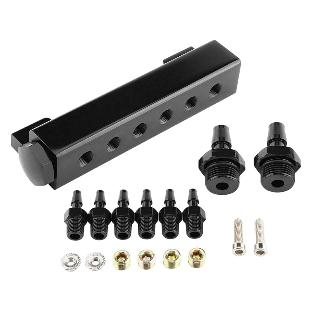 Max Maxb 6 Port VACUUM Block Intake Manifold Fuel Gas Wastegate Turbo Boost Black
