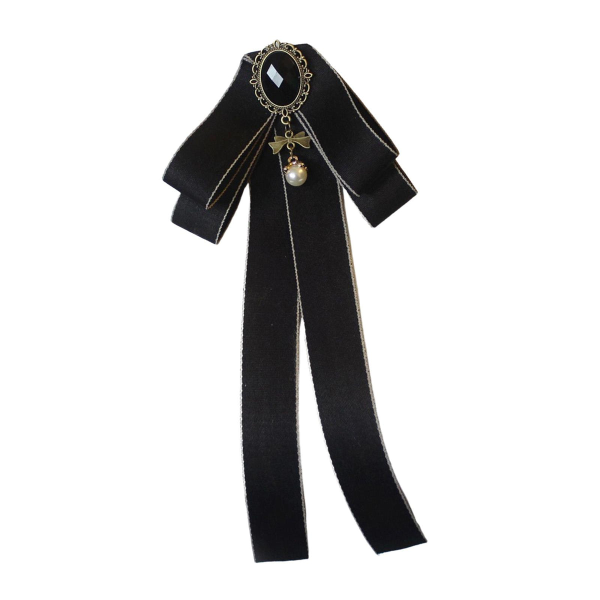 Maxbell Ribbon Bow Tie Brooch Neck Tie Cocktails Party Graduation Bowknot Brooch Pin Black