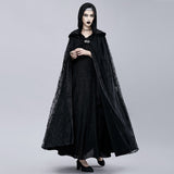 Maxbell Gothic Steampunk Witch Cape Black Hooded Lace Long Coat Cloak Cape Costume