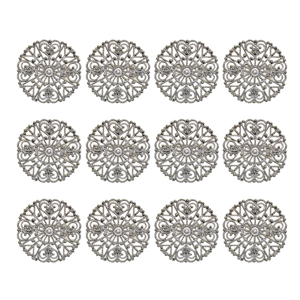 Maxbell 12Pcs Hollowed-out Flower Brooch Pin Lady Breastpin Retro Lapel Silvery