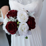 Maxbell Rustic Half Ball Wedding Bridal Artificial Flower Bouquet White+ Wine Red