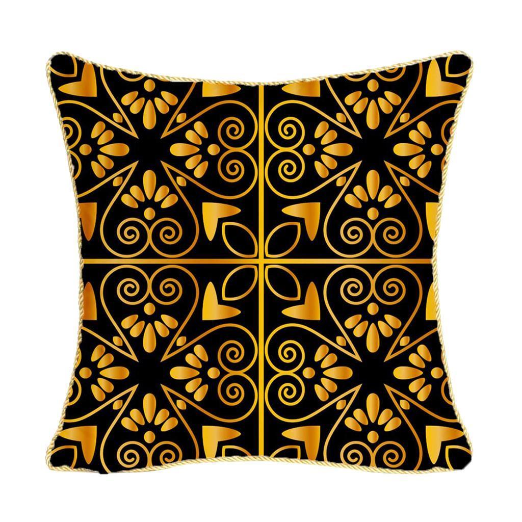 Max Gold Trimmed Square Flannel Throw Piwllow Cover 18"x18" with Zipper Style 7