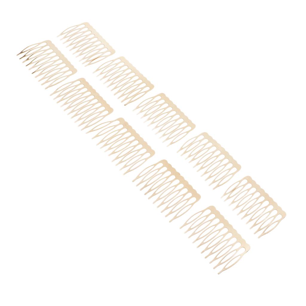 Maxbell 10pcs Metal Blank DIY Hair Side Comb Craft Hair Accessory Gold 10 Teeth