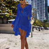 Max Womens Summer Beach Cover Up Bikini Cover Up Hollow Out Swimwear M Blue