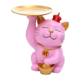 Maxbell Modern Cat Sculpture with Tray Crafts Home Decor Desk Sundries Storage Pink