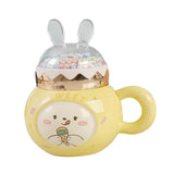 Maxbell Cute Rabbit Coffee Mugs with Lid and Handle Cartoon for Home Party Woman Man Light Yellow