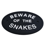 Max Black Oval Statement Plaque Outdoor Garden Wall Sign BEWARE OF THE SNAKES