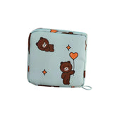 Maxbell Women Girls Sanitary Napkin Storage Bag Lovely for School Earphones Cards Blue Bear